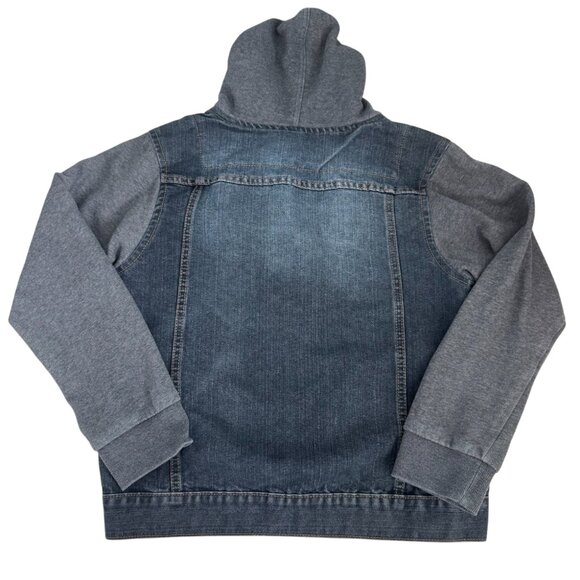 Ring of Fire Hooded Denim Jacket Trucker Streetwear Layered Gray Hoodie Boys XL - Picture 4 of 9